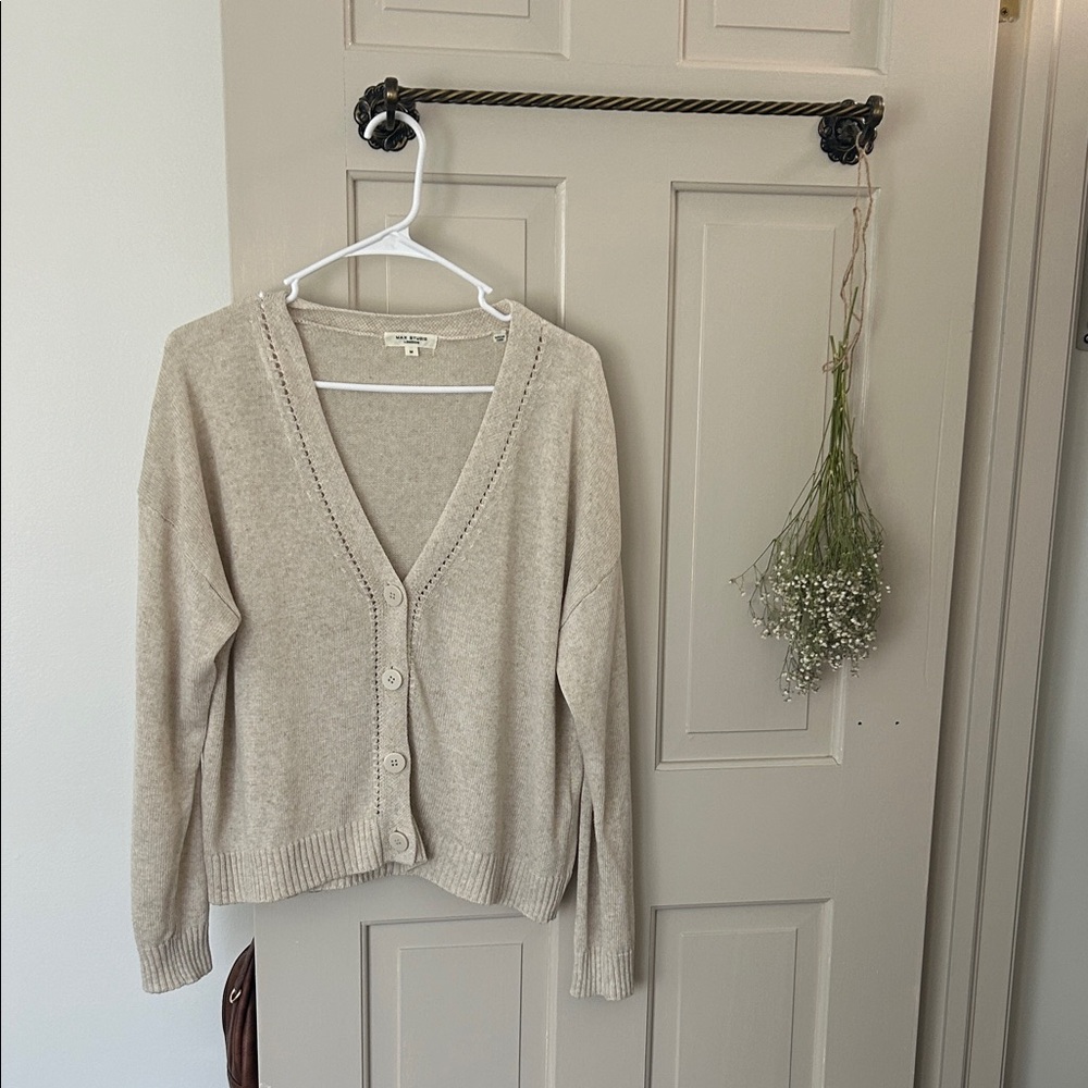 Max Studio Beige Button-Up Cardigan
